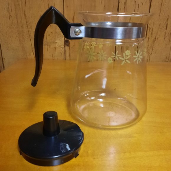 Cory Kitchen Vintage Cory Glass Coffee Pot With Green Flower Design